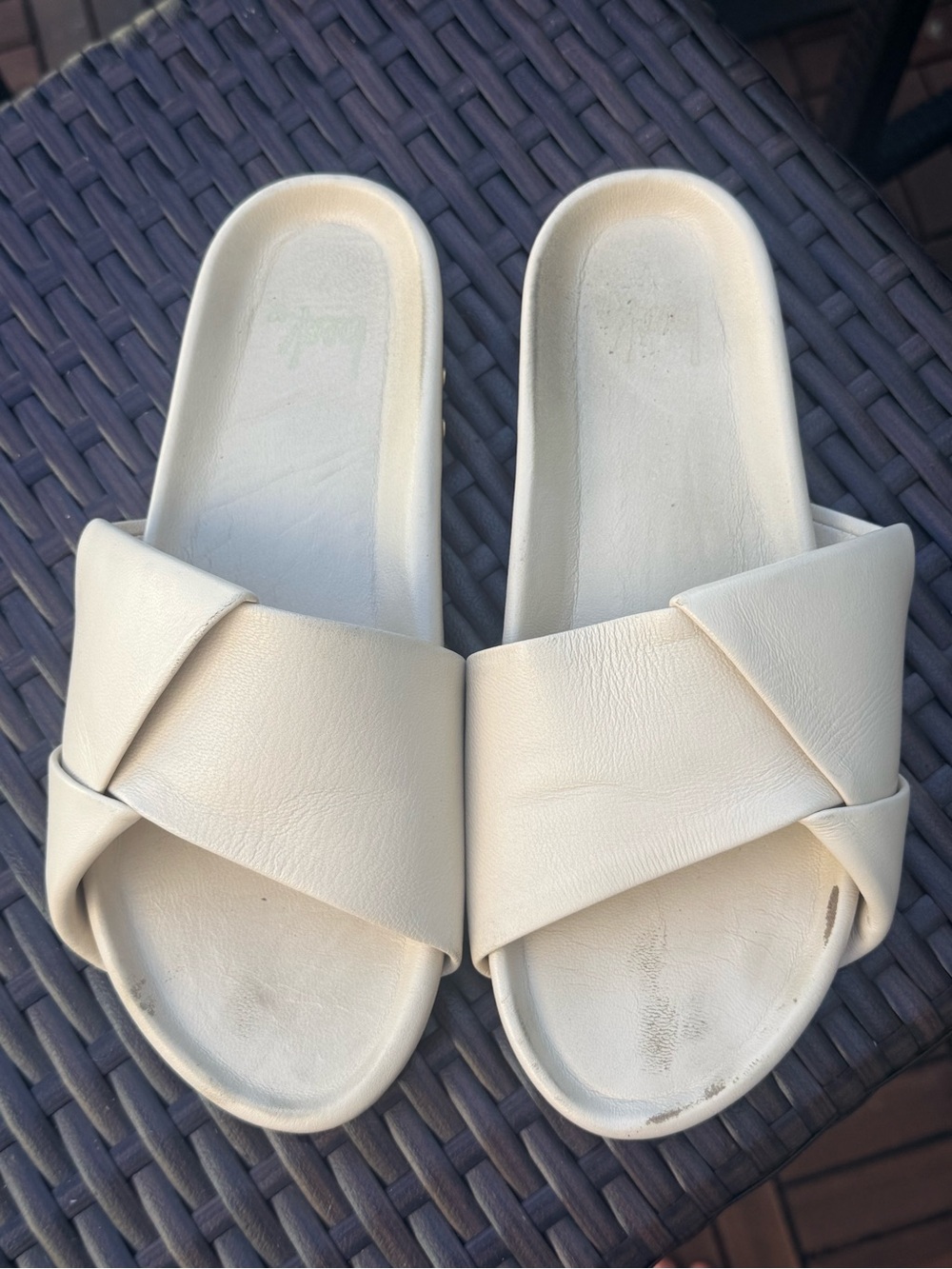 beek Hen Cream Leather Crisscross Platform Slide Sandals - Size 8